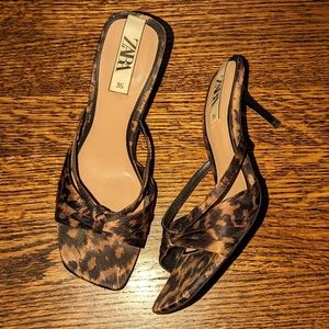 Zara leopard square toe kitten heels size 35